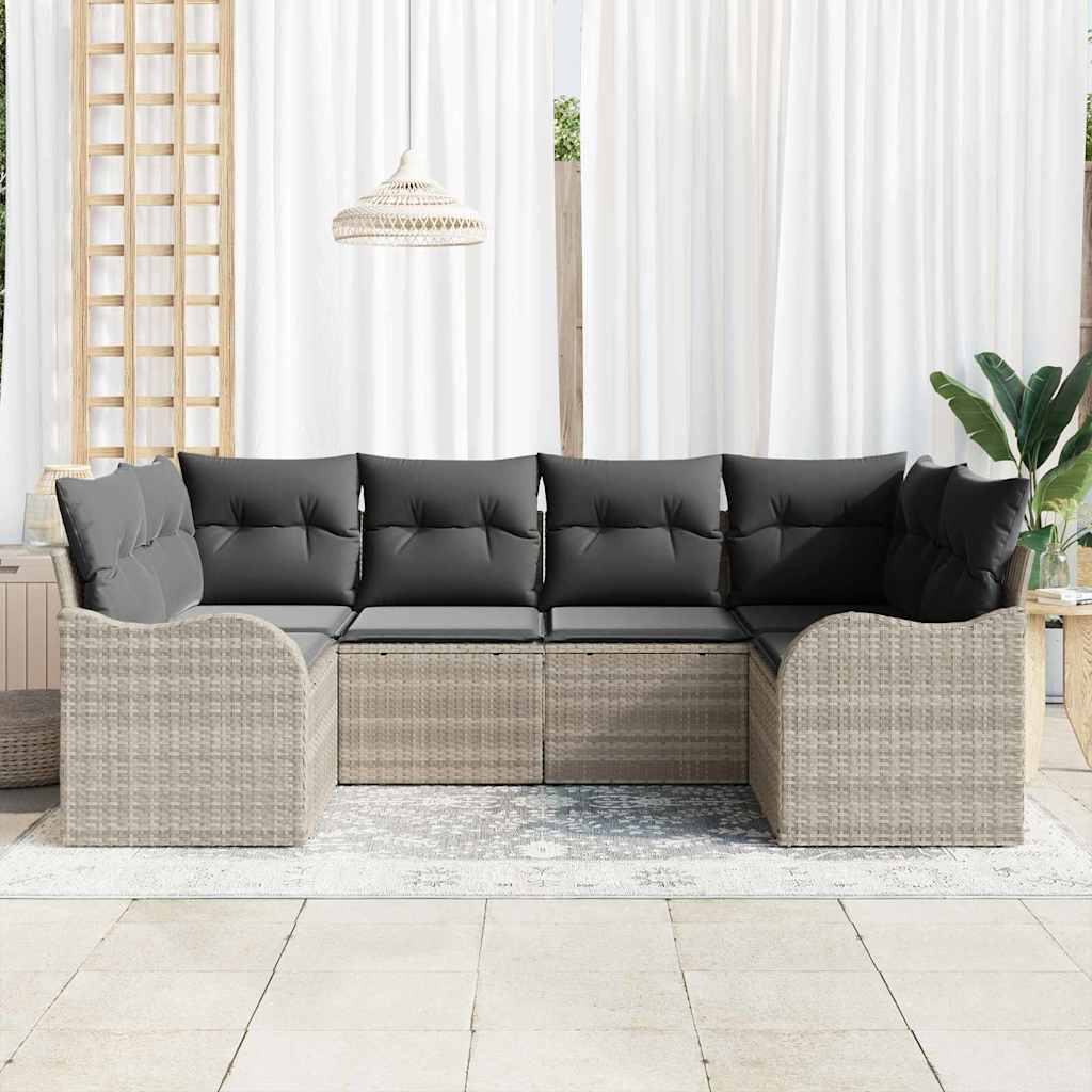 Set Divano da Giardino 6 pcs Grigio chiaro Poly Rattan | homemem39