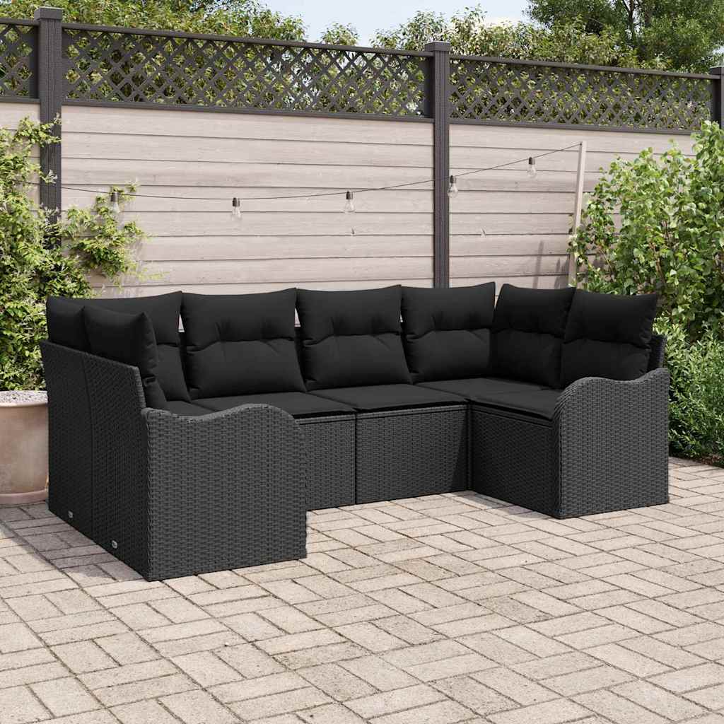 Set Divano da Giardino con cuscino 6 pcs Nero Poly Rattan | homemem39