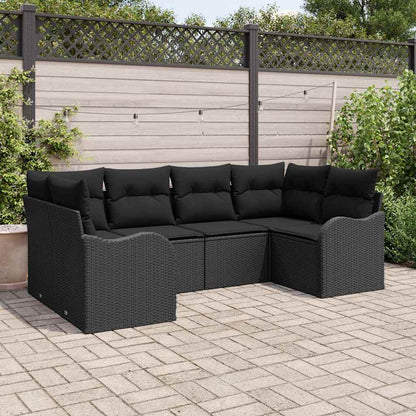 Set Divano da Giardino con cuscino 6 pcs Nero Poly Rattan | homemem39