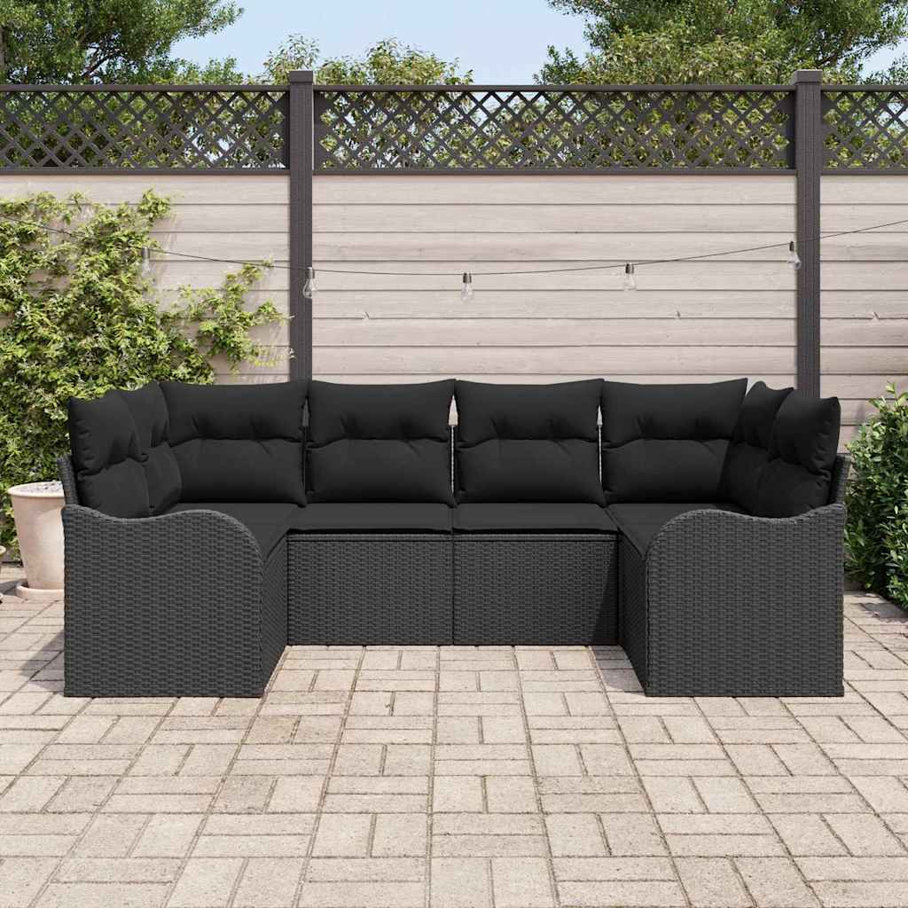 Set Divano da Giardino con cuscino 6 pcs Nero Poly Rattan | homemem39