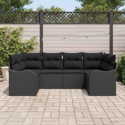 Set Divano da Giardino con cuscino 6 pcs Nero Poly Rattan | homemem39