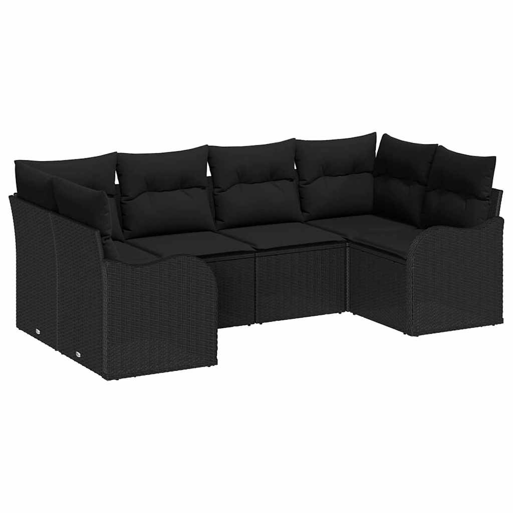 Set Divano da Giardino con cuscino 6 pcs Nero Poly Rattan | homemem39