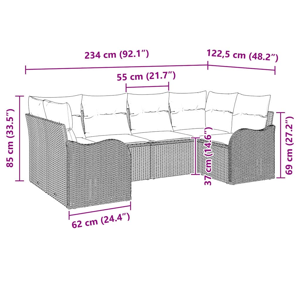 Set Divano da Giardino con cuscino 6 pcs Nero Poly Rattan | homemem39