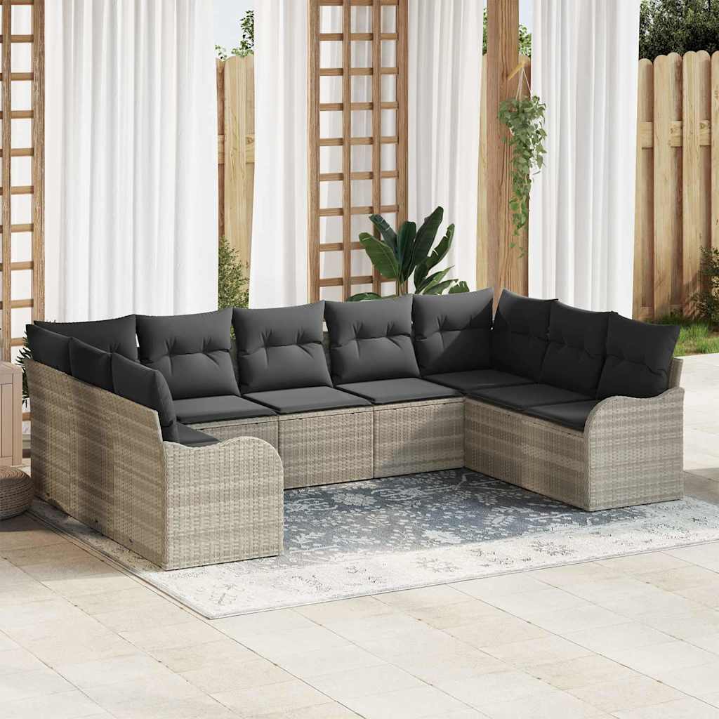 Set Divano da Giardino 9 pcs Grigio chiaro Poly Rattan | homemem39