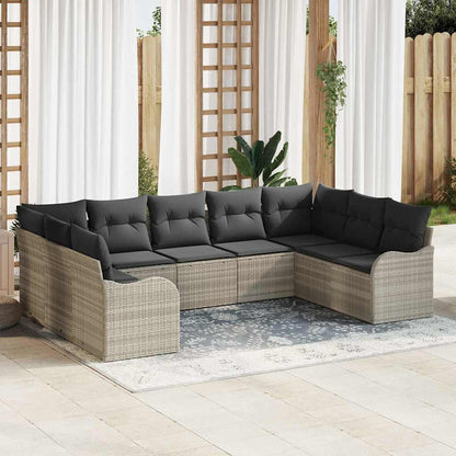 Set Divano da Giardino 9 pcs Grigio chiaro Poly Rattan | homemem39