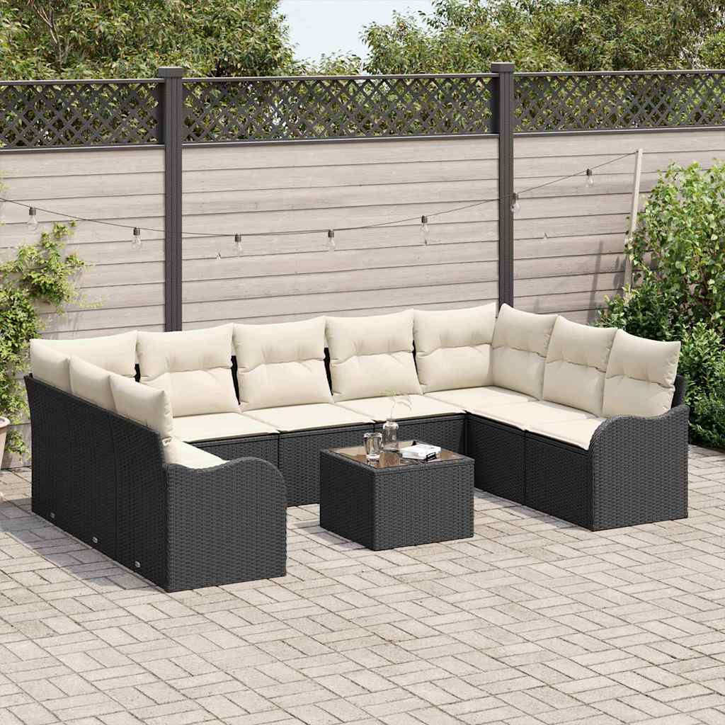 Set Divano da Giardino 10 pcs Nero polyrattan | homemem39