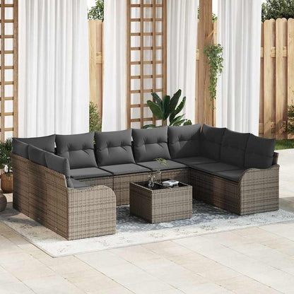 Set Divano da Giardino con cuscino 10 pcs Grigio Poly Rattan | homemem39