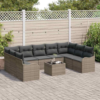 Set Divano da Giardino con cuscino 10 pcs Grigio Poly Rattan | homemem39