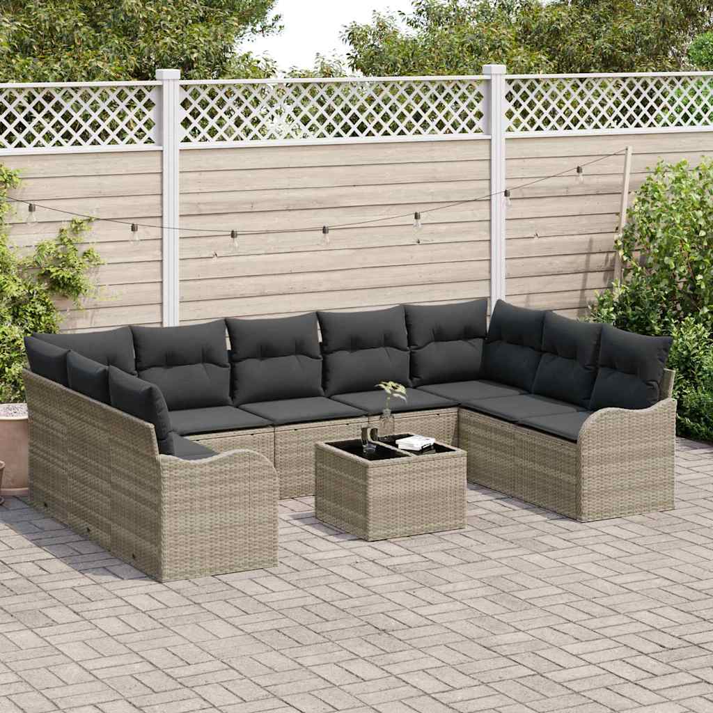 Set Divano da Giardino 10 pcs Grigio chiaro polyrattan | homemem39