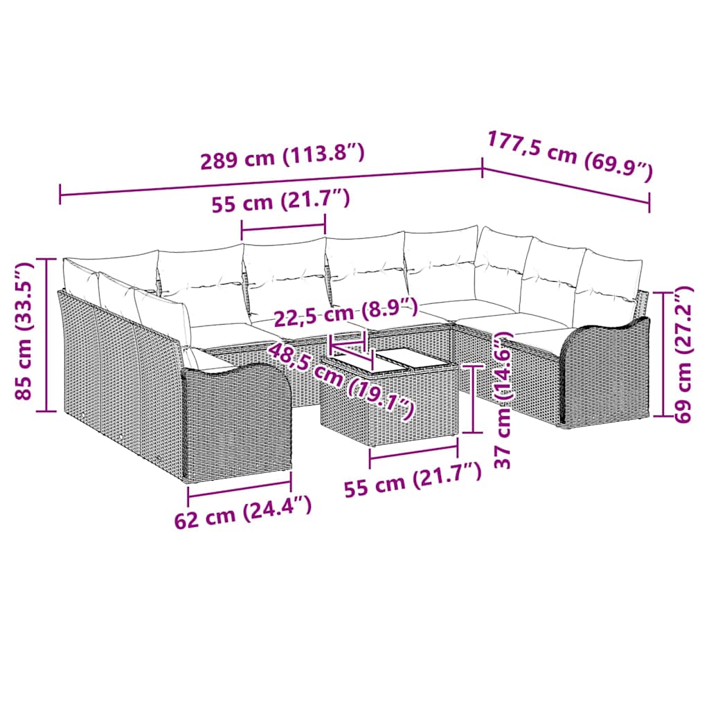 Set Divano da Giardino 10 pcs Grigio chiaro polyrattan | homemem39