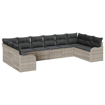 Set Divano da Giardino 10 pcs Grigio chiaro polyrattan | homemem39