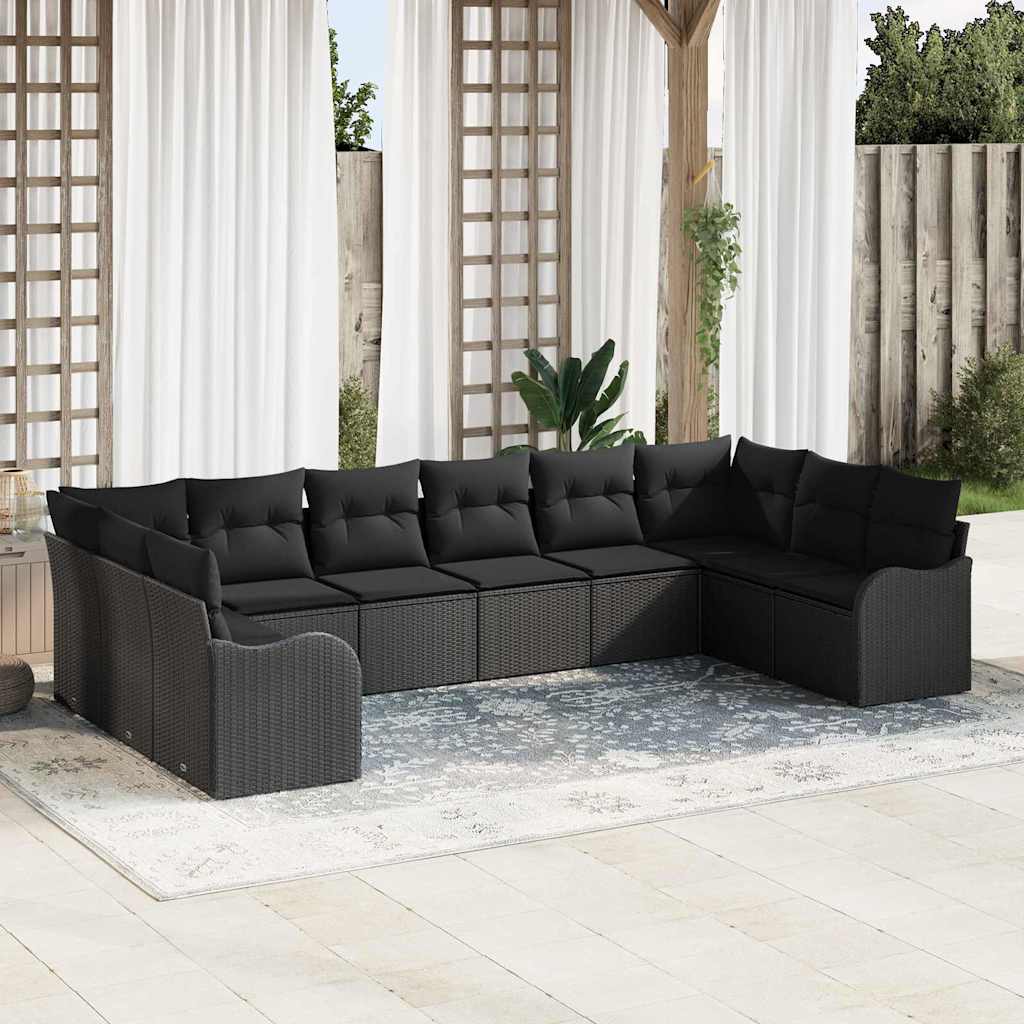 Set Divano da Giardino 10 pcs Nero polyrattan | homemem39