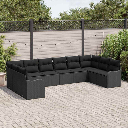 Set Divano da Giardino 10 pcs Nero polyrattan | homemem39