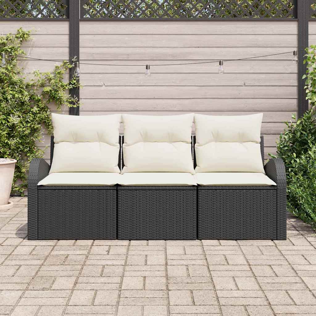 Set Divano da Giardino con cuscino 3 pcs Nero Poly Rattan | homemem39