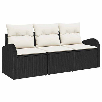 Set Divano da Giardino con cuscino 3 pcs Nero Poly Rattan | homemem39
