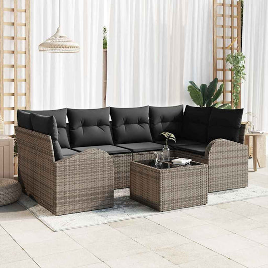 Set Divano da Giardino 7 pz Grigio polyrattan