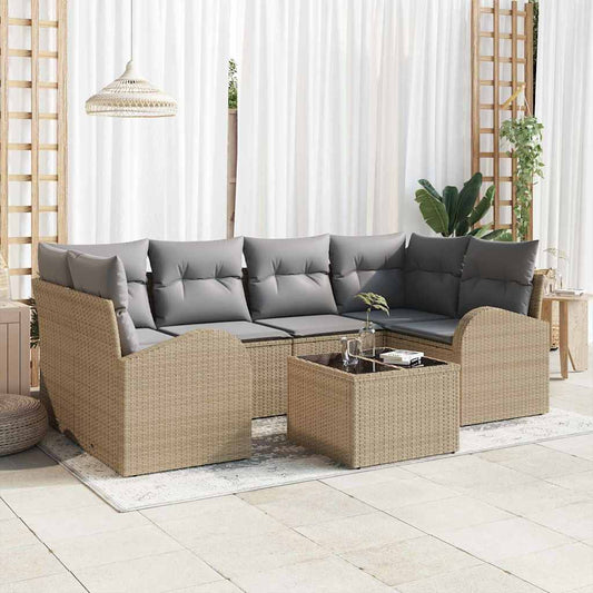Set Divano da Giardino 7 pz Beige polyrattan