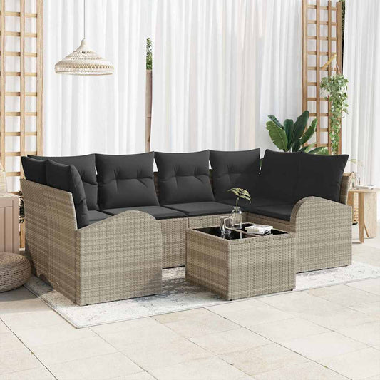 Set Divano da Giardino 7 pz Grigio chiaro polyrattan