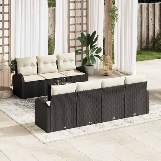 Set Divano da Giardino 8 pz Nero polyrattan