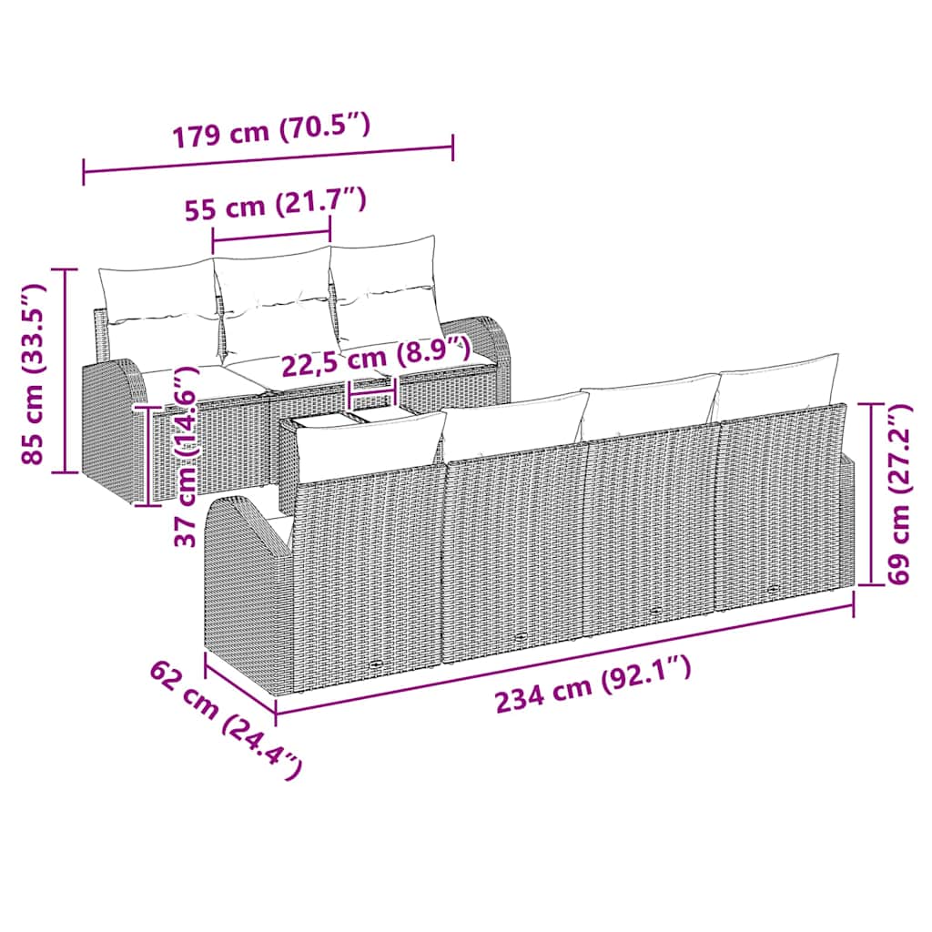 Set Divano da Giardino Nero 55 x 55 x 37 cm polyrattan | homemem39