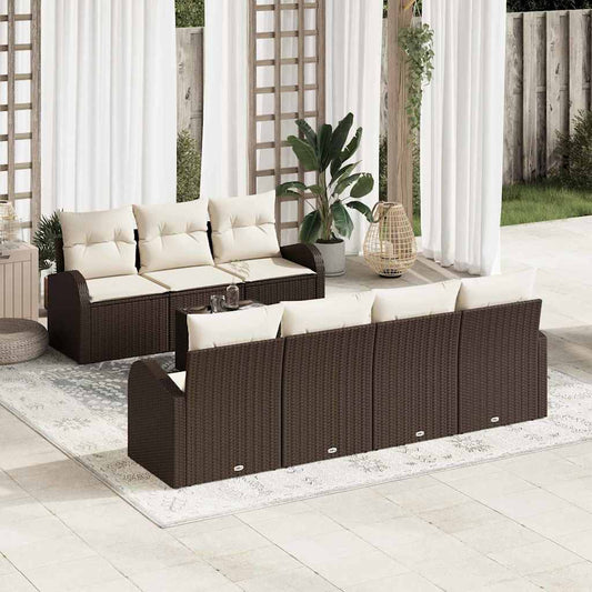 Set Divano da Giardino 8 pz Marrone polyrattan