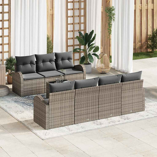 Set Divano da Giardino 8 pz Grigio polyrattan