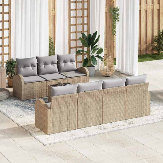 Set Divano da Giardino 8 pz Beige polyrattan