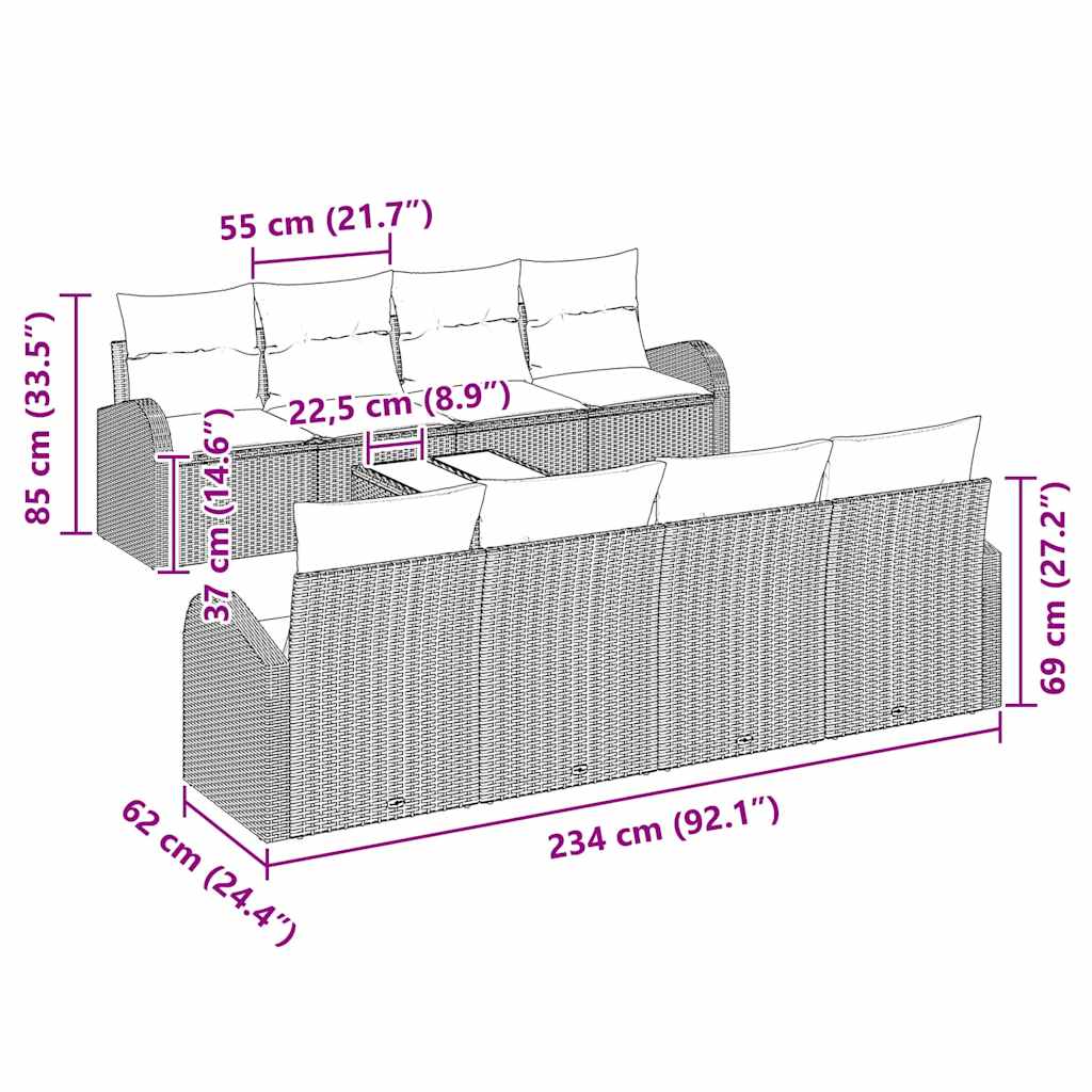 Set Divano da Giardino Nero 55 x 55 x 37 cm polyrattan | homemem39