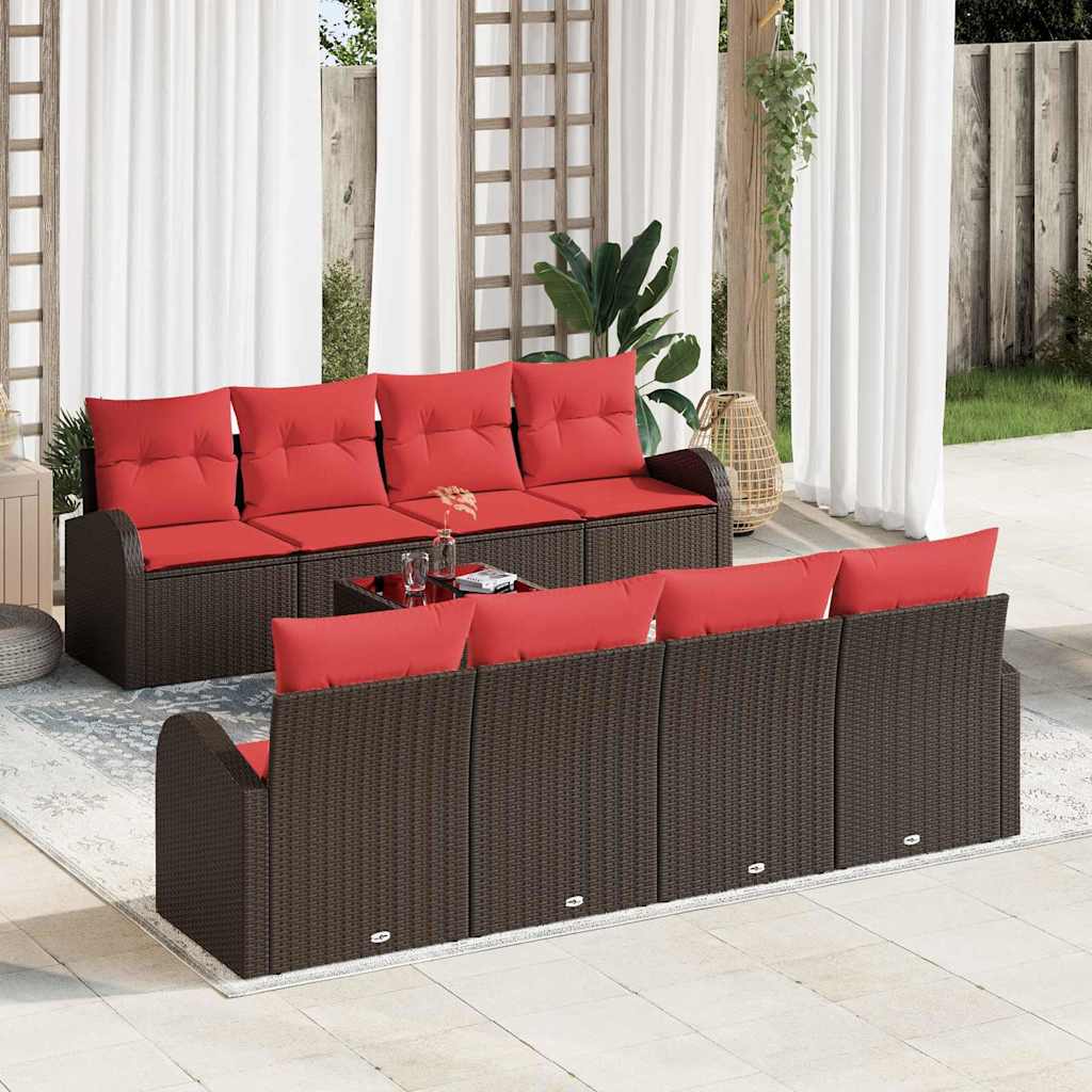 Set di divani 9 pcs Marrone e Rosso Poliestere | homemem39