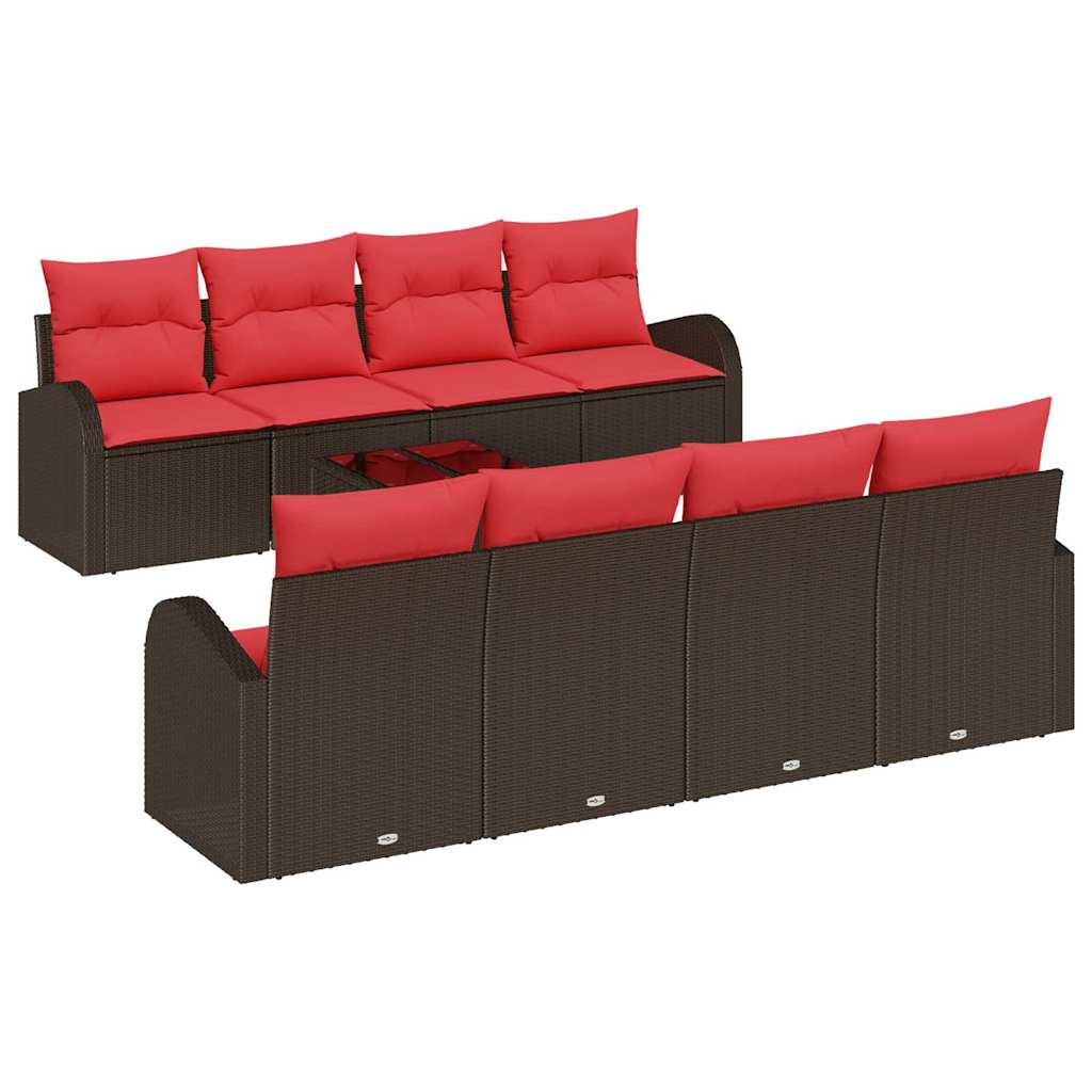 Set di divani 9 pcs Marrone e Rosso Poliestere | homemem39