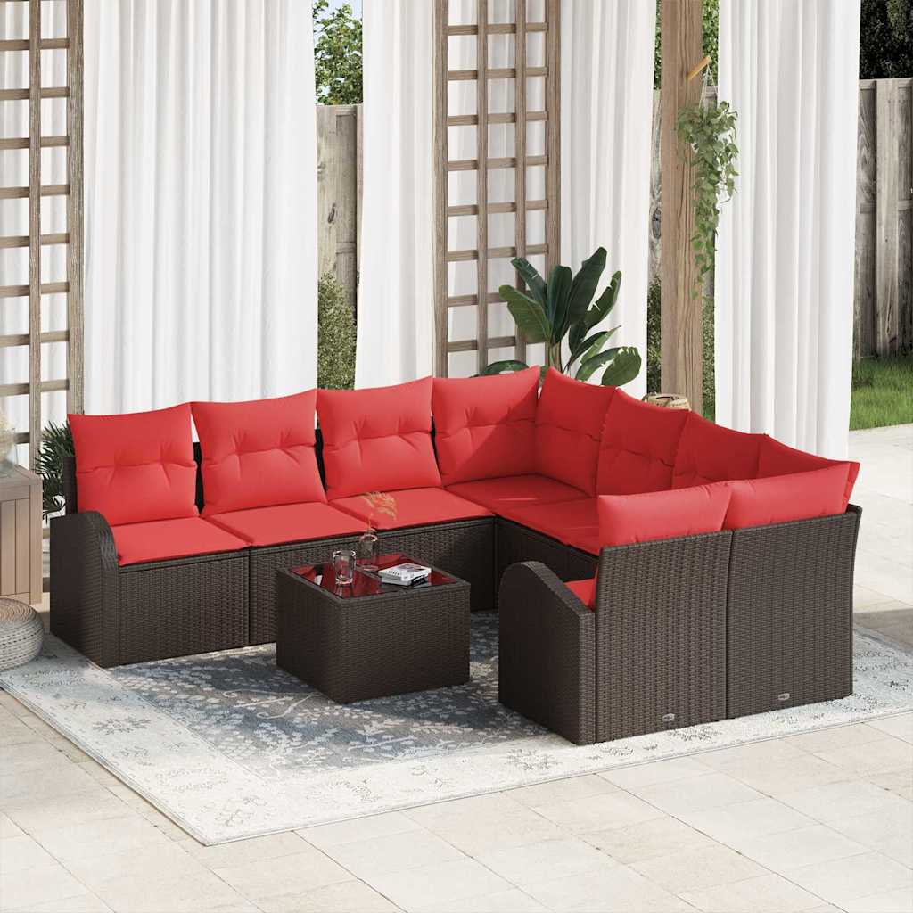 Set di divani 9 pcs Marrone e Rosso Poliestere | homemem39