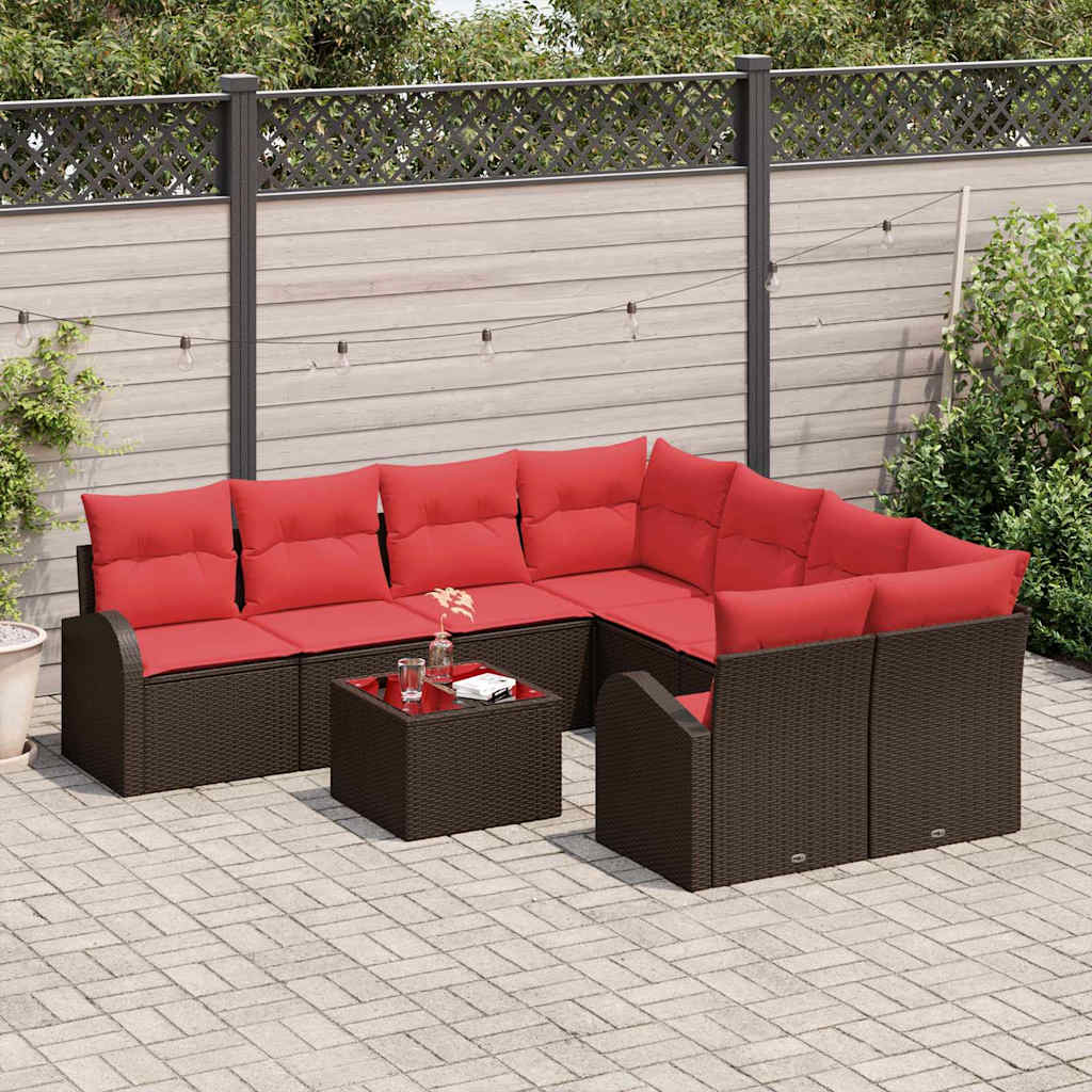 Set di divani 9 pcs Marrone e Rosso Poliestere | homemem39