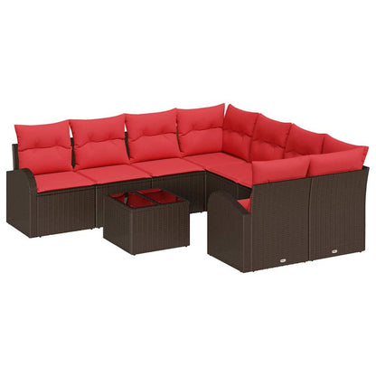 Set di divani 9 pcs Marrone e Rosso Poliestere | homemem39