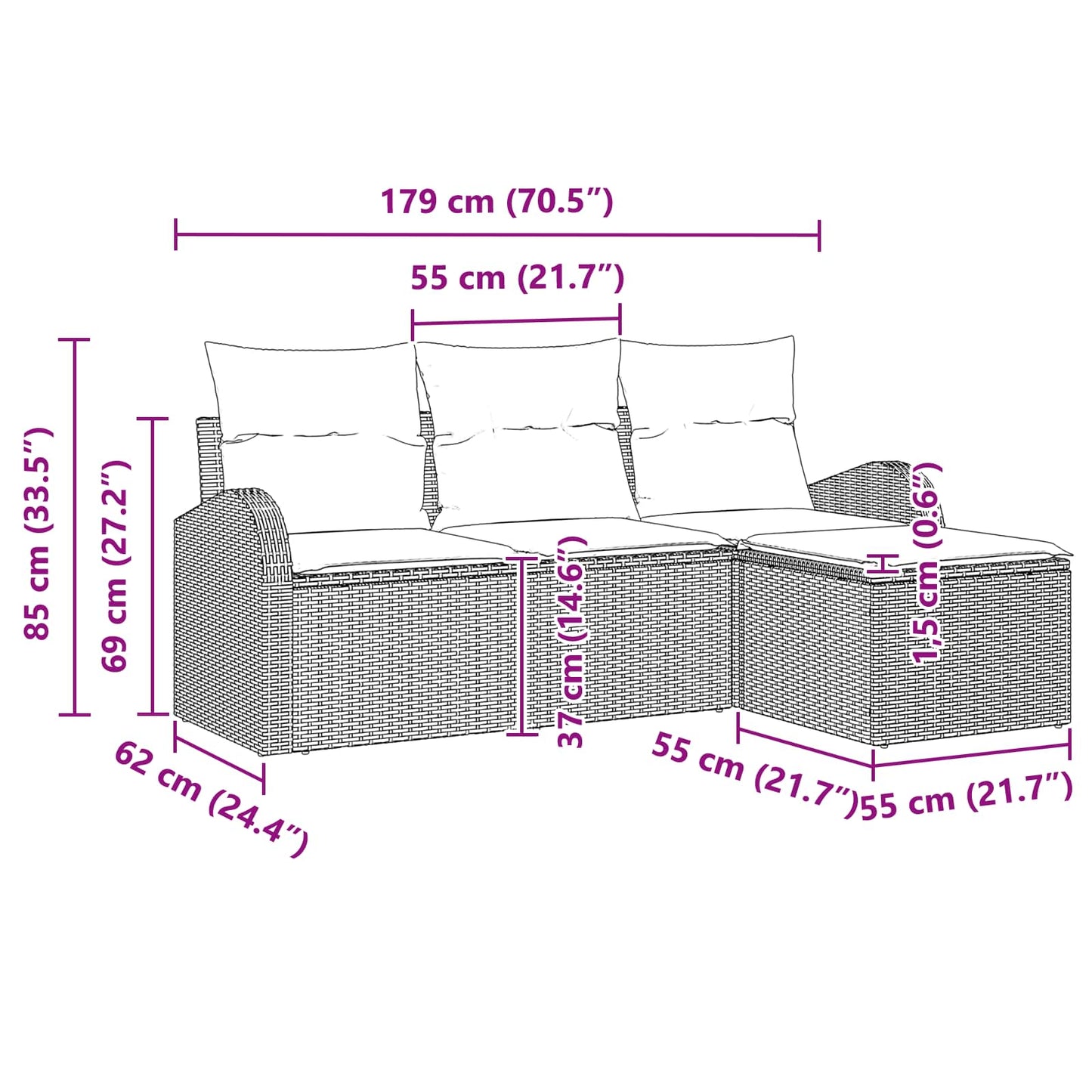 Set Divano da Giardino Marrone polyrattan | homemem39