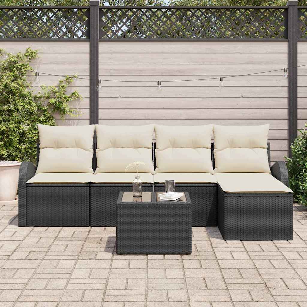 Set Divano da Giardino con cuscino 6 pcs Nero Poly Rattan | homemem39