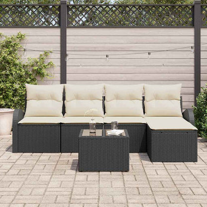 Set Divano da Giardino con cuscino 6 pcs Nero Poly Rattan | homemem39