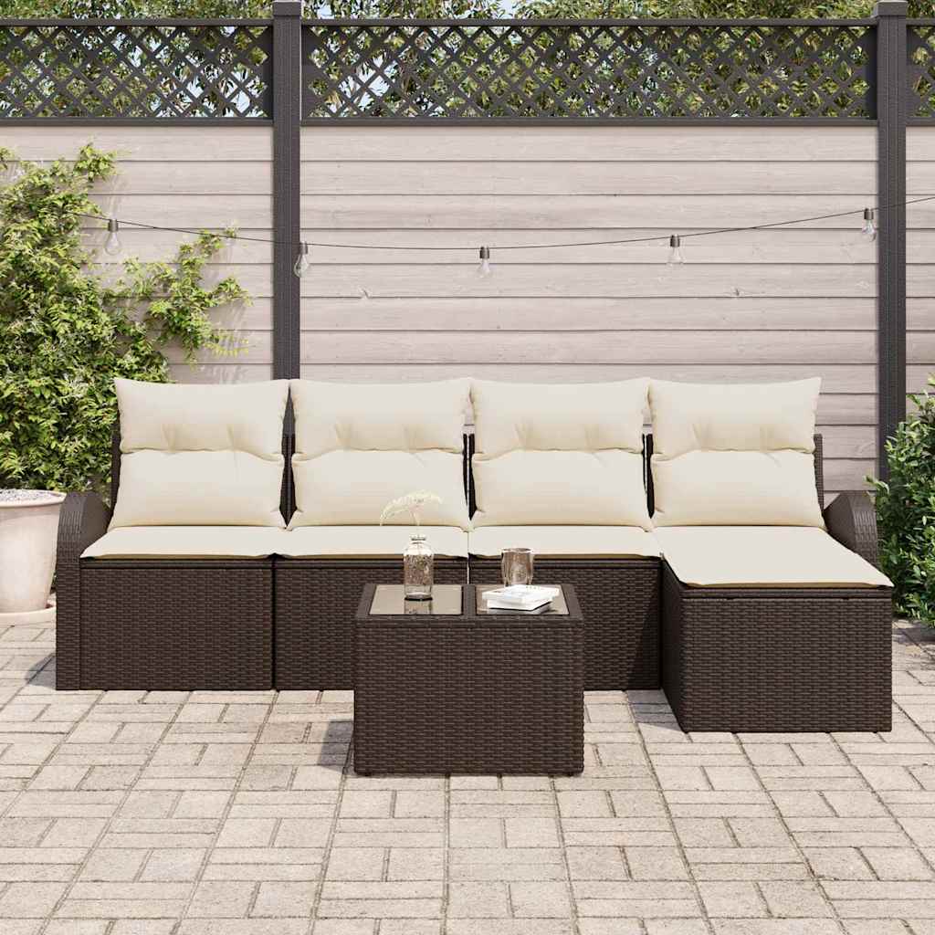 Set Divano da Giardino con cuscino 6 pcs Marrone Poly Rattan | homemem39