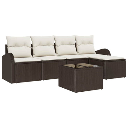 Set Divano da Giardino con cuscino 6 pcs Marrone Poly Rattan | homemem39