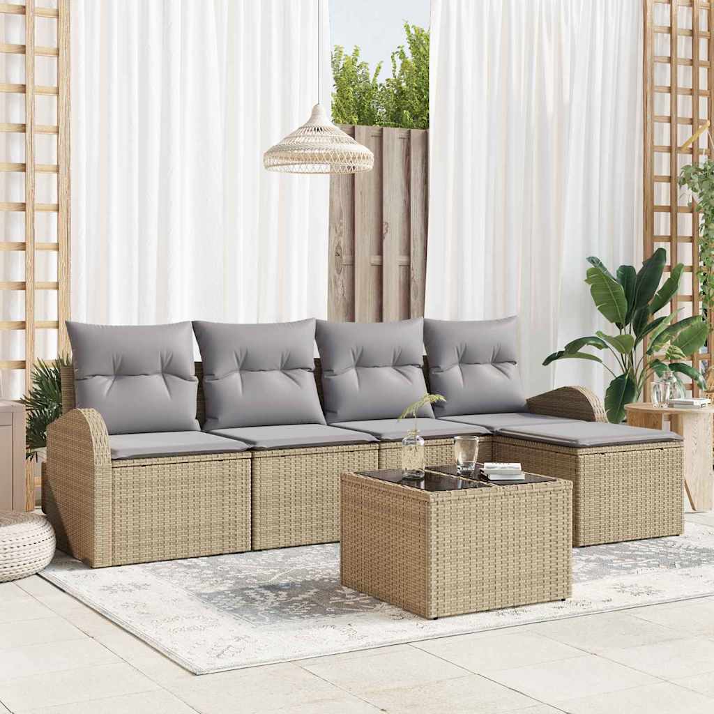 Set Divano da Giardino 6 pcs Beige polyrattan | homemem39