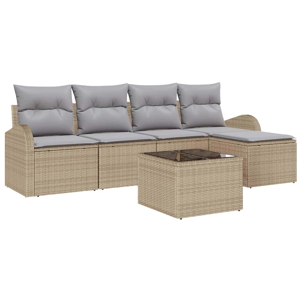 Set Divano da Giardino 6 pcs Beige polyrattan | homemem39