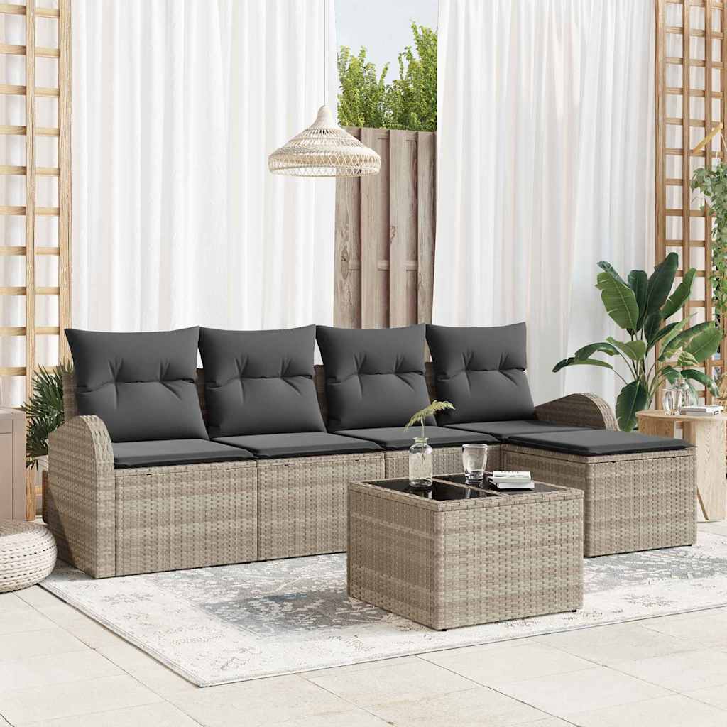 Set Divano da Giardino 6 pcs Grigio chiaro polyrattan | homemem39