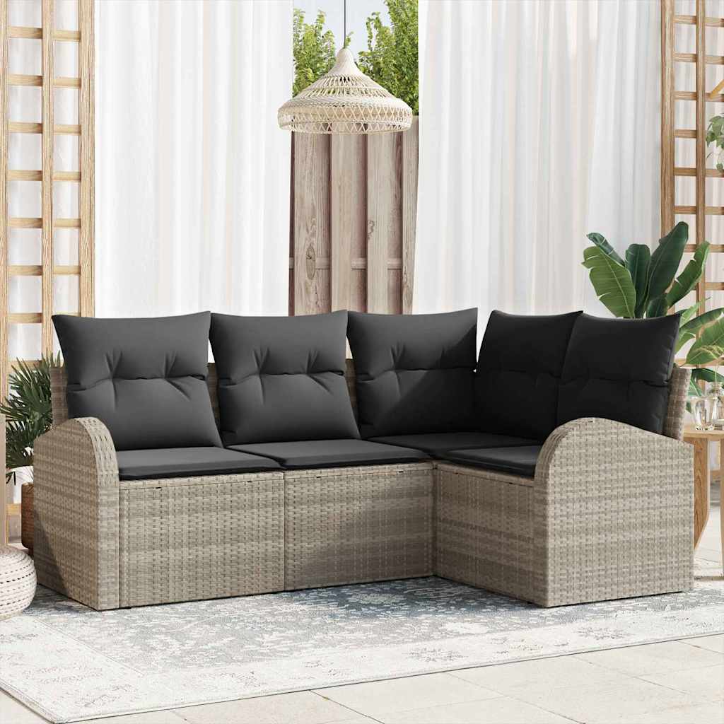 Set Divano da Giardino 4 pcs Grigio chiaro polyrattan | homemem39