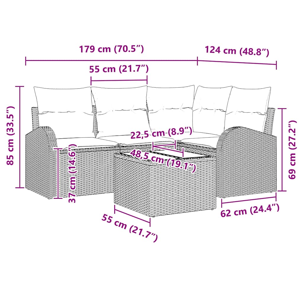 Set Divano da Giardino 5 pz Nero polyrattan | homemem39