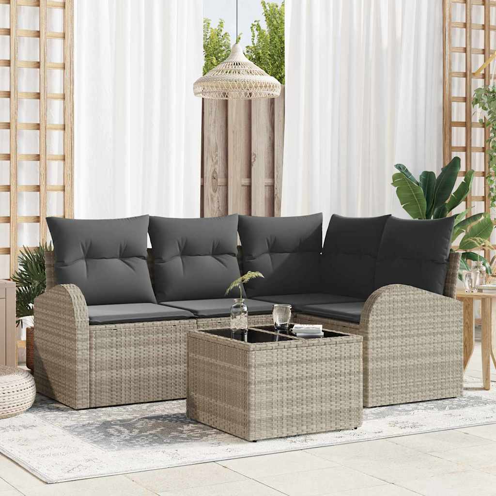 Set Divano da Giardino 5 pcs Grigio chiaro polyrattan | homemem39