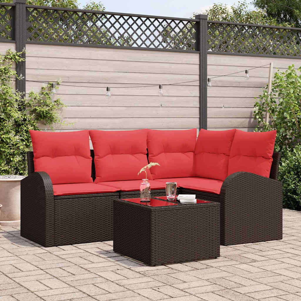 Set Divano da Giardino 5 pcs Marrone polyrattan | homemem39