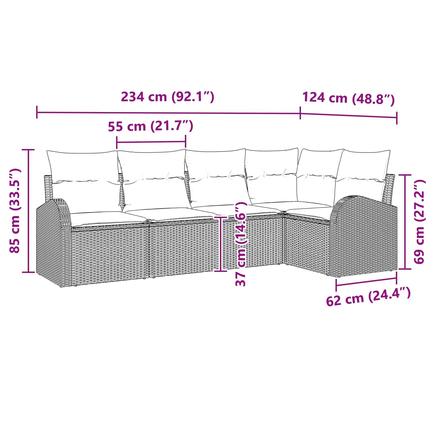 Set Divano da Giardino 5 pcs Marrone polyrattan | homemem39