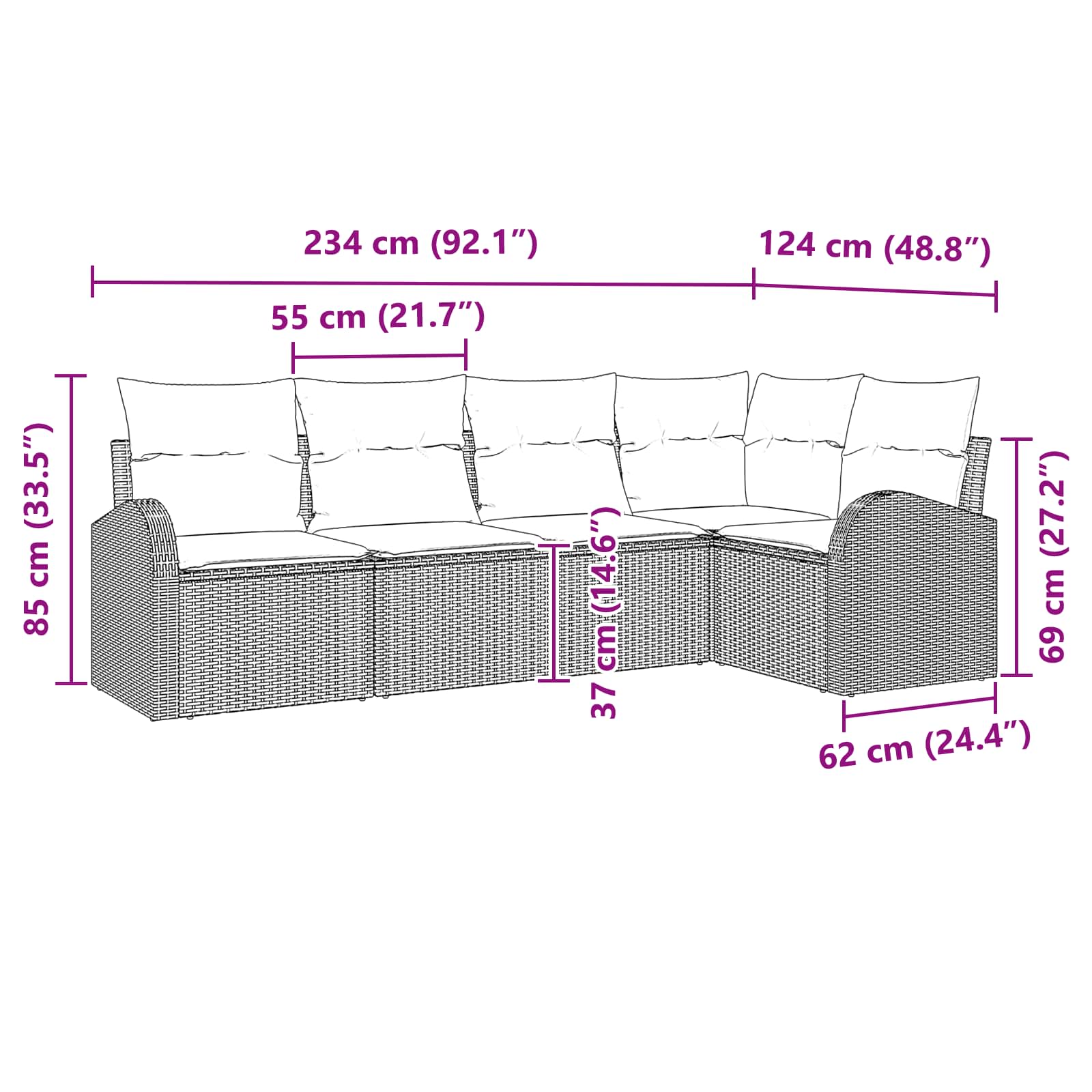 Set Divano da Giardino 5 pcs Marrone polyrattan | homemem39