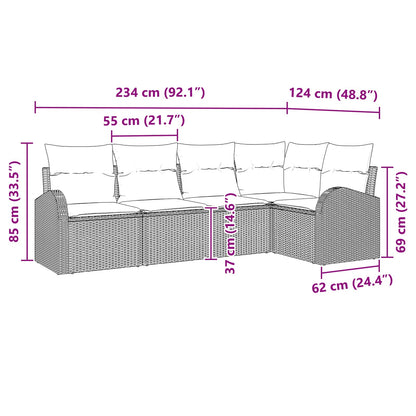 Set Divano da Giardino 5 pcs Marrone polyrattan | homemem39