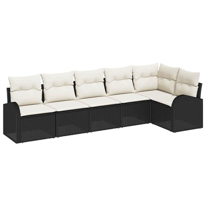 Set Divano da Giardino con cuscino 6 pcs Nero Poly Rattan | homemem39