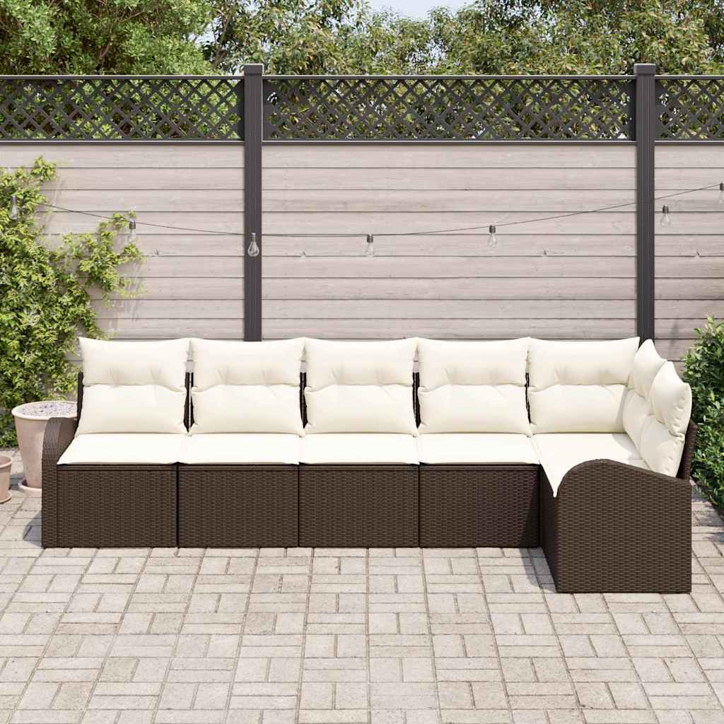 Set Divano da Giardino con cuscino 6 pcs Marrone Poly Rattan | homemem39